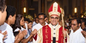 Saint Óscar Romero, Archbishop of San Salvador, leaving Mass